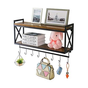 Imagem de Prateleiras flutuantes prateleira de parede prateleiras suspensas madeira para cozinha como cubo estante de armazenamento decorações unidade de exibição design de moldura estilo vintage (preto, 2