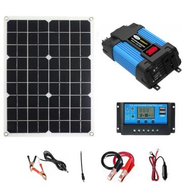 Imagem de Inversor de Sinal Senoidal Modificado 500W Energia 12V para AC 220V Carregador Carro Conversor com Painel Solar 18W e Controlador Carga 30A Celulares Computadores Laptop