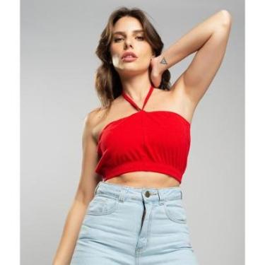 Imagem de Cropped Salvatore Fashion Tomara Que Caia Malha Canelada Feminino-Feminino