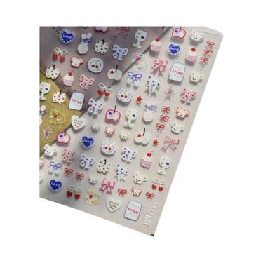 Imagem de Adesivos De Unha De Tomate Vermelho Suculento Com Glitter De Laço E Es