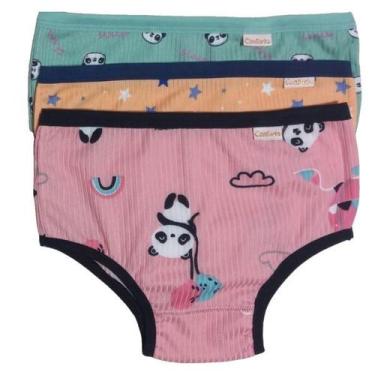 Imagem de kit 3 calcinhas Infantil feminina menina suede estampado forro algodão