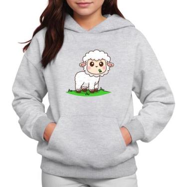 Imagem de Moletom Infantil Canguru Menina Algodão Estampa Ovelha - Samcro, Cinza