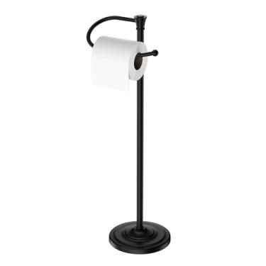 Imagem de Suporte de papel higiênico independente, suporte de papel higiênico preto de aço inoxidável de 63,5 cm A, base ponderada para banheiro, suporte de rolo de papel higiênico de metal à prova de ferrugem
