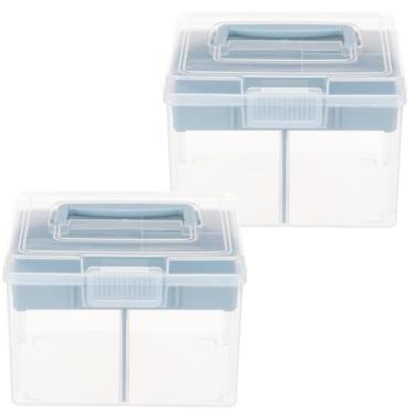 Imagem de Caixa organizadora de medicamentos, caixa de primeiros socorros para família de 2 camadas com divisor e alça, organizador de caixa de armazenamento de plástico transparente para escritório em casa