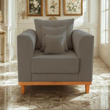 Imagem de Poltrona Beny Para Sala de Estar Recepção Linho Grafite - Madeira Decc