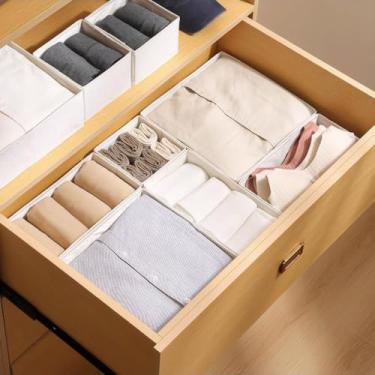 Imagem de Caixa de armazenamento de tecido, organizador de armário e caixas de armazenamento dobráveis, divisórias de gaveta para armazenamento diário de prateleira de armário e organização de roupas íntimas