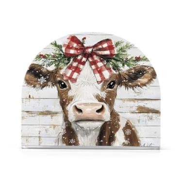 Imagem de Porta-guardanapos para mesa, porta-guardanapos de vaca em aquarela, porta-guardanapos de cozinha de Natal para guardanapos de papel