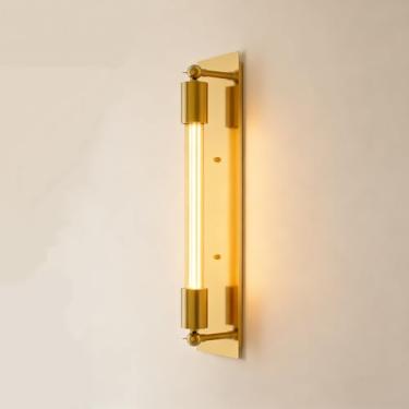 Imagem de FLSNT Arandela de parede dourada, luz regulável para banheiro com LED branco macio de 2700K, iluminação moderna de banheiro para espelho, arandela de quarto, lâmpada de corredor e sala de estar