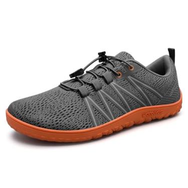 Imagem de WateLves Barefoot Shoes Tênis de corrida masculino, minimalista, bico largo, sem queda, trilha, caminhada, cross training, Cinza/laranja, 7 Wide Women/6 Wide Men