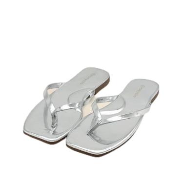 Imagem de Chinelo feminino, bico quadrado, espuma viscoelástica, suporte de arco, sandálias femininas de verão 2026, tendência de couro vegano, leve, macio, confortável, nuvem, chinelos femininos para praia