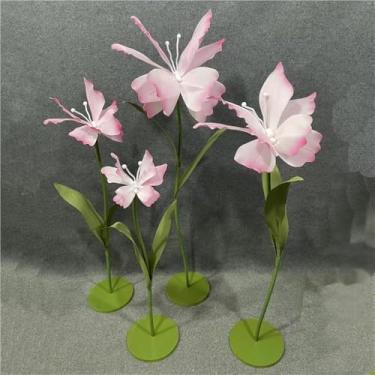 Imagem de Flores de borboleta artificiais gigantes - Conjunto de 4 flores falsas grandes para casamento, festa de aniversário e adereços de fotografia - Acessórios florais decorativos grandes