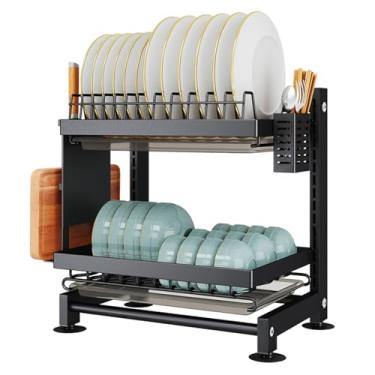 Imagem de GLOGLOW Escorredor de Pratos Grande Ajustável, Rack de Prato de 2 Camadas, Aço Carbono, Tigela Ajustável, Rack de Secagem para Uso Doméstico, Nan