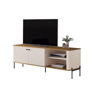 Imagem de Rack Para Tv 1.4 Tucupi Off White Com Nature Pe Preto - Moveis Jb