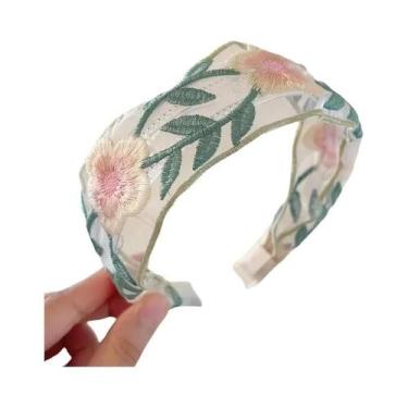 Imagem de Faixa De Cabelo Feminina Retrô Com Bordado Floral E Borda Larga - NONE
