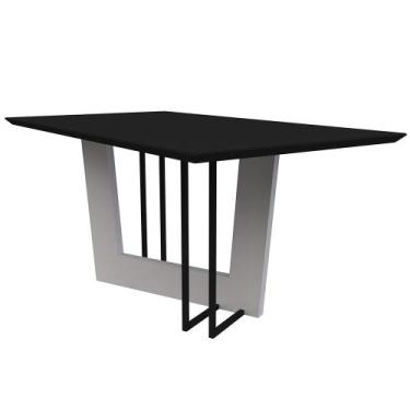 Imagem de Mesa de Jantar Tampo com Vidro Cibele 160 cm Preto Base Off White - D'
