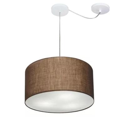 Imagem de Lustre Pendente Cilíndrico Com Desvio De Centro Md-4163 Cúpula Em Tecido 40x25cm Café - Bivolt