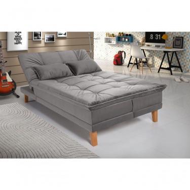 Imagem de Sofá Cama Berlim 3 Lugares Império Reclinável Casal Pés Madeira Suede Cinza 380