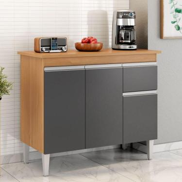 Imagem de Balcão Gabinete De Pia Sem Tampo Tatiane 100cm 3 Portas 1 Gaveta - Ssx Multicoisas Amendoa E Preto