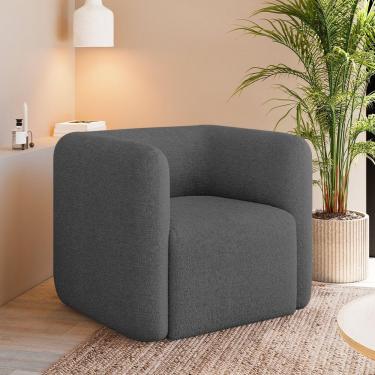 Imagem de Poltrona Decorativa Sala De Estar Trinidad Base Fixa Bouclê Grafite G33 - Gran Belo