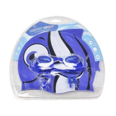 Imagem de Kit Natação Convoy Óculos + Touca + Protetor Ouvido e Nariz Infantil - Marinho Único-Unissex