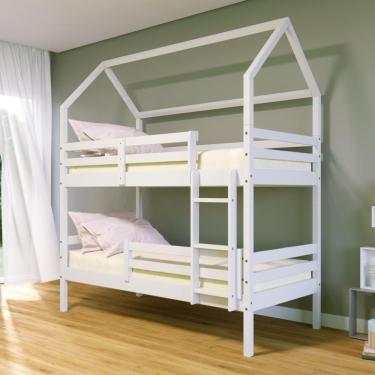 Imagem de Beliche Casinha Solteiro Slim Rb Com Grade De Proteção Madeira Maciça Branco Housin