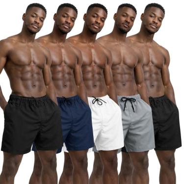 Imagem de Kit 5 Shorts Masculinos em Tactel Liso com Secagem Rápida Elástico e Cordão-Masculino
