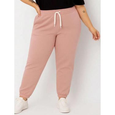 Imagem de Calça de Moletom Feminina Plus Size Jogger Tecido Flanelado com Bolso Rosê-Feminino