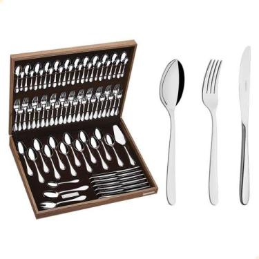 Imagem de Faqueiro Tramontina Cannes em Aço Inox Facas de Mesa Forjadas Estojo d