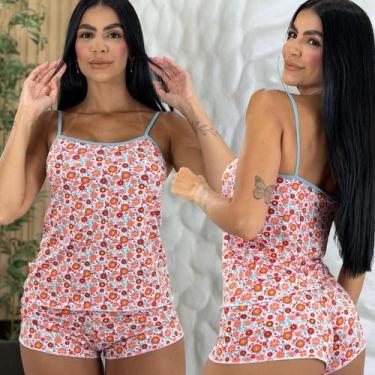 Imagem de Baby Doll Estampado De Malha Fria Shorts Curto Feminino Roupa De Dormi