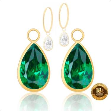 Imagem de Pingentes Para Brinco Em Ouro 18k Gota 8mm - Sofistgold Joias, Verde e