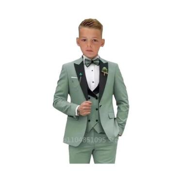 Imagem de Terno Slim Fit Verde Matcha Para Meninos, 3 Peças, Com Lapela Pontiagu