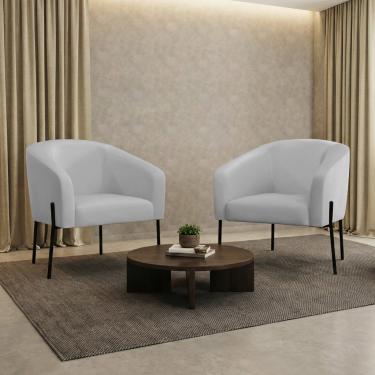 Imagem de Poltrona Sala Decorativa Kit 2 Stella Pé de Aço Preto Sintético Cinza D03 - D'Rossi
