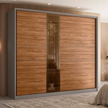 Imagem de Guarda Roupa Casal Authentic 2 Portas com Vidro Reflecta Nogueira Nude Demartêz