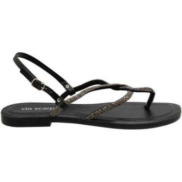 Imagem de Sandália Rasteira Via Scarpa Strass Napa Tiras Feminina-Feminino