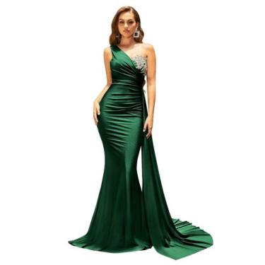Imagem de Vestido de dama de honra Bolodoo Satin One Ombro Verde Esmeralda