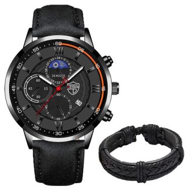 Imagem de Relógio Masculino De Pulso + Pulseira de Couro DEYROS, Preto