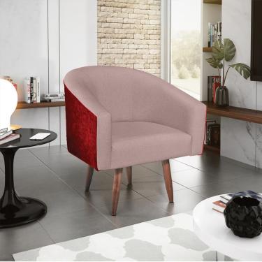 Imagem de Poltrona Luiza Pés Palito Factor Linho Vermelho Rosa ADJ Decor