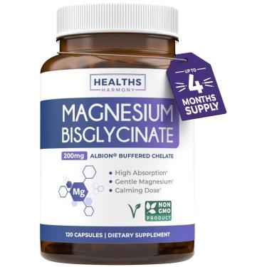 Imagem de Cápsulas de bisglicinato de magnésio Healths Harmony 200mg-Unissex