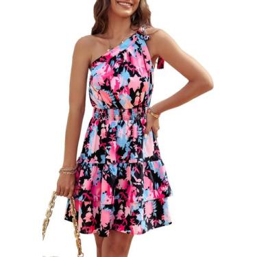 Imagem de Vestido PRETTYGARDEN Boho Floral Mini com Amarração em Um Ombro S