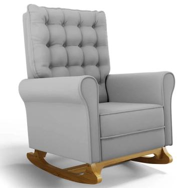 Imagem de Poltrona de Amamentação e Descanso Base Madeira Balanço Brenda G05 Veludo Cinza - Mpozenato