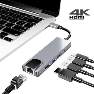 Imagem de Adaptador Hub Macbook USB C 5em 1 Hdmi 4K Ethernet RJ45 Usb-C PD - Doc