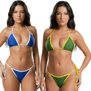 Imagem de KIT 2 Biquíni Brasil Sem Bojo Cortininha Fio com Amarração Bella Fiore