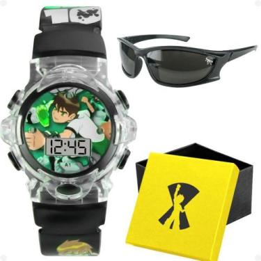 Imagem de Relogio Digital Infantil Led Ben10 Caixa + Oculos Verde Heroi Data Ori