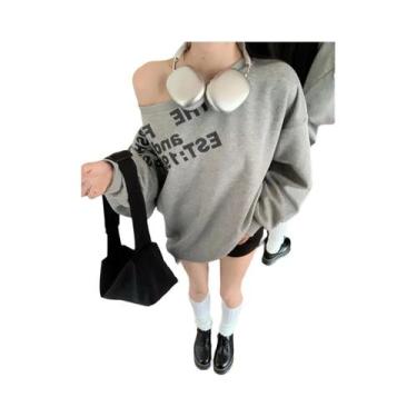 Imagem de Camiseta Oversize Y2K Feminina De Manga Longa Com Estampa, Top Básico 