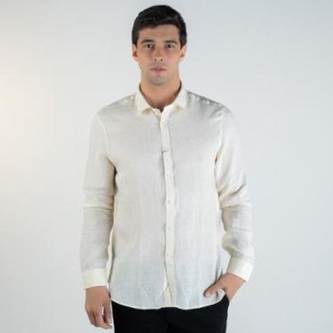 Imagem de Camisa Calvin Klein Regular Linho Amarelo Claro-Masculino