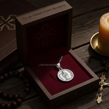 Imagem de Pingente Religioso Medalha de São Bento em Prata 925 1,25CM para Fé e Proteção Prata Amaré