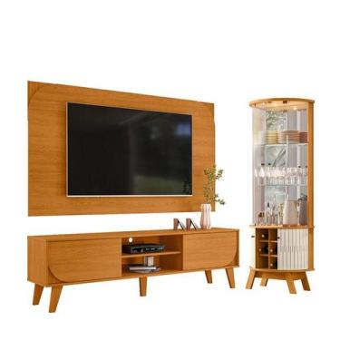 Imagem de Rack Bancada E Painel Para TV Duna Cinamomo com Cristaleira Marina Cin