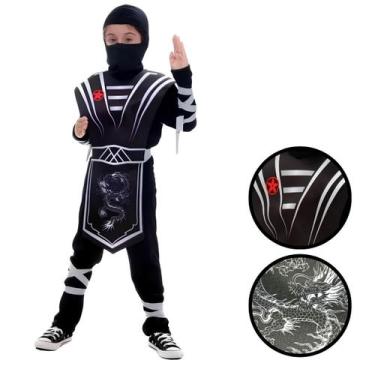 Imagem de Fantasia Ninja Silver Preto e Prata Infantil com Capuz - Sulamericana 
