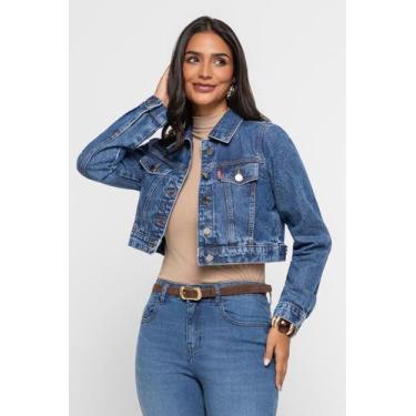 Imagem de Jaqueta Jeans Bia Cropped Escura Doct Indigo Escuro, GG, Indigo escuro
