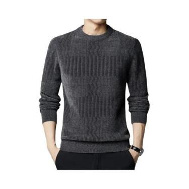 Imagem de Suéteres Masculinos Slim Fit Casuais De Tricô Com Gola Redonda Preto C
